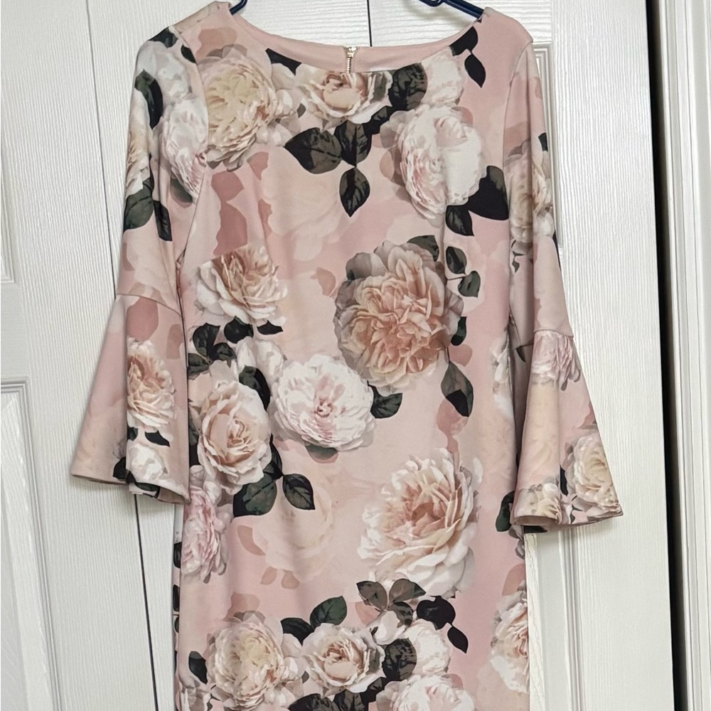Calvin Klein Pink and Orange Bell Sleeve Sheath Dress